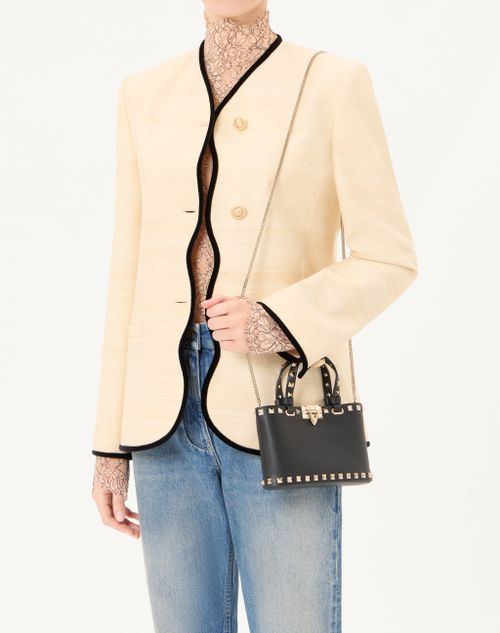Valentino Garavani - Rockstud Mini Shopping Bag In Grainy Calfskin - Black - Woman - Totes